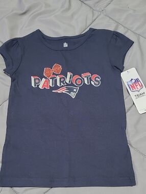NFL New England Patriots Girls' Navy Tee with Glitter Bow